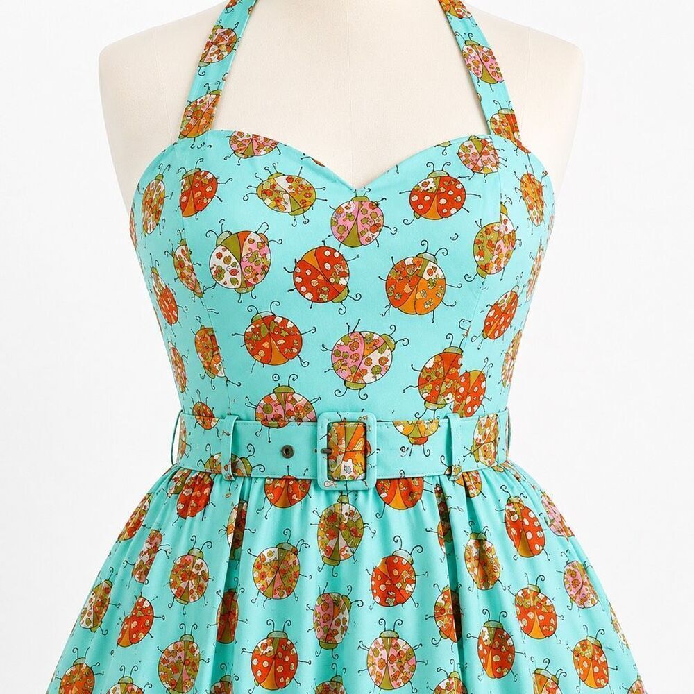 NWT ModCloth Ladybug Print Halter Swing Dress Retro Pinup Plus 2X - Picture 3 of 9